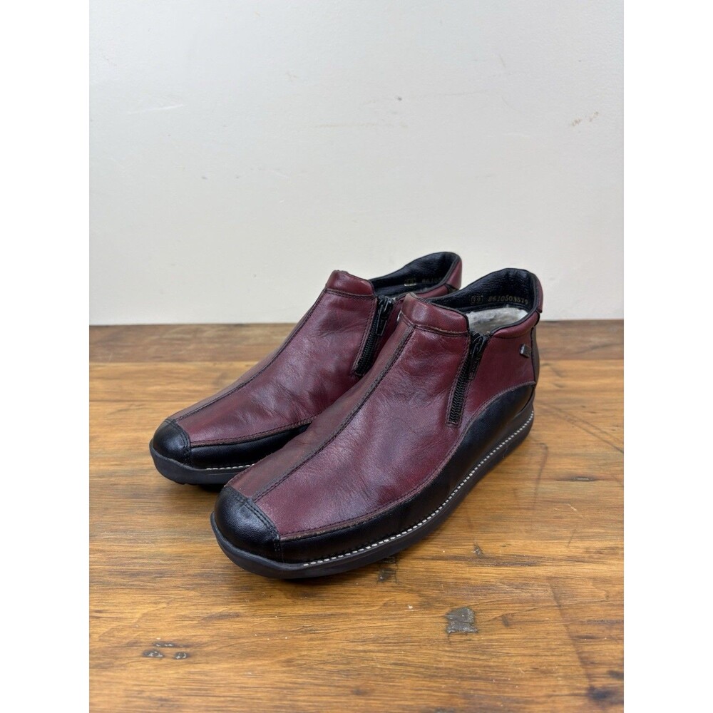 Rieker Womens Wine Burgundy Black Leather Double Zip Wedge Boots US 8 Boho